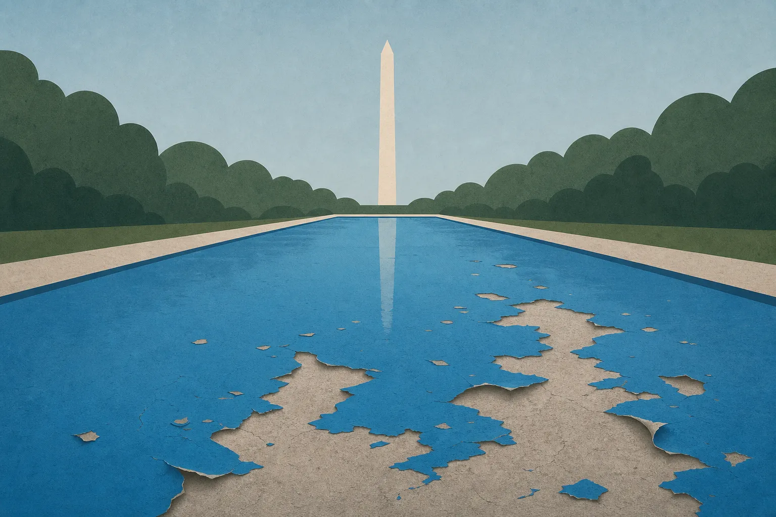 Blue paint is peeling off the Reflecting Pool